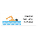 Adhesivo rectangular modelo natación personalizado con nombre y fecha