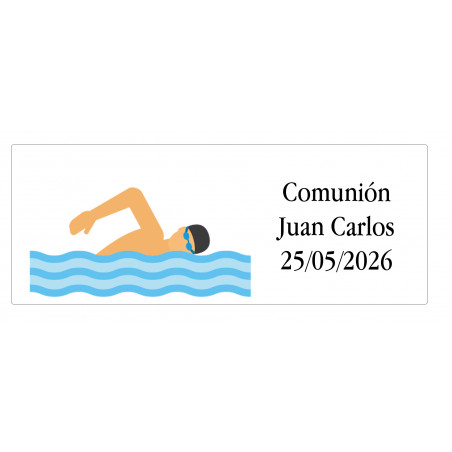 Adhesivo rectangular modelo natación personalizado con nombre y fecha