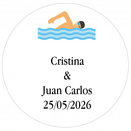Adhesivo 3cm redondo pequeño personalizado con nombres y fecha