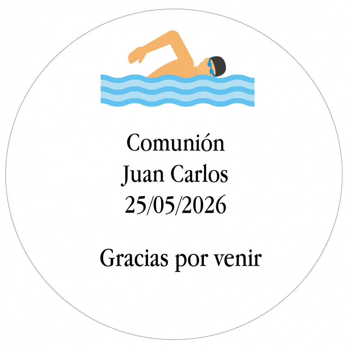 Adhesivo redondo 5cm personalizado con nombres fecha y frase de agradecimiento