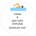 Adhesivo redondo 5cm personalizado con nombres fecha y frase de agradecimiento