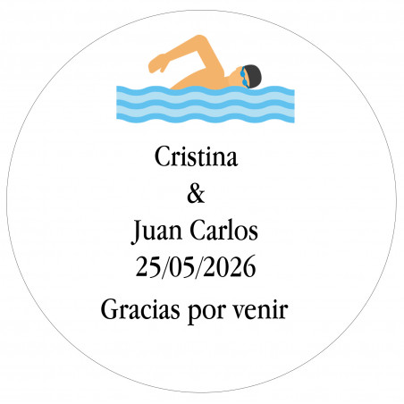 Adhesivo redondo 5cm personalizado con nombres fecha y frase de agradecimiento