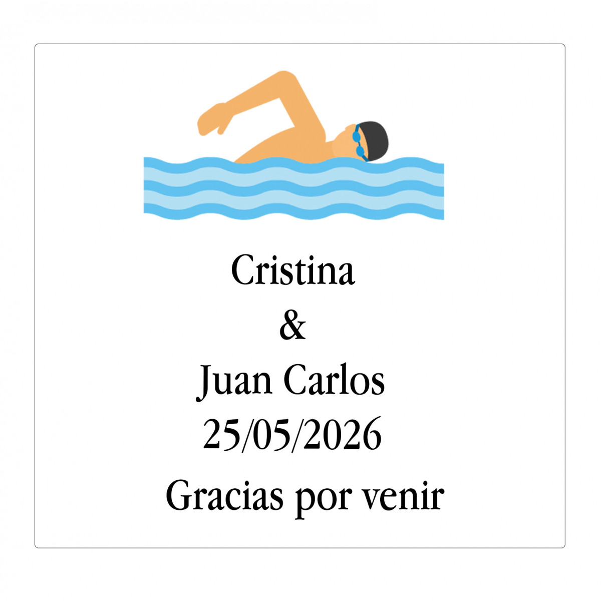 Adhesivo cuadrado 5 cm personalizado con nombre fecha y frase de agradecimiento
