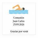Adhesivo cuadrado 5 cm personalizado con nombre fecha y frase de agradecimiento