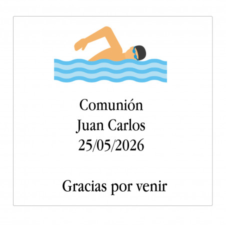 Adhesivo cuadrado 5 cm personalizado con nombre fecha y frase de agradecimiento