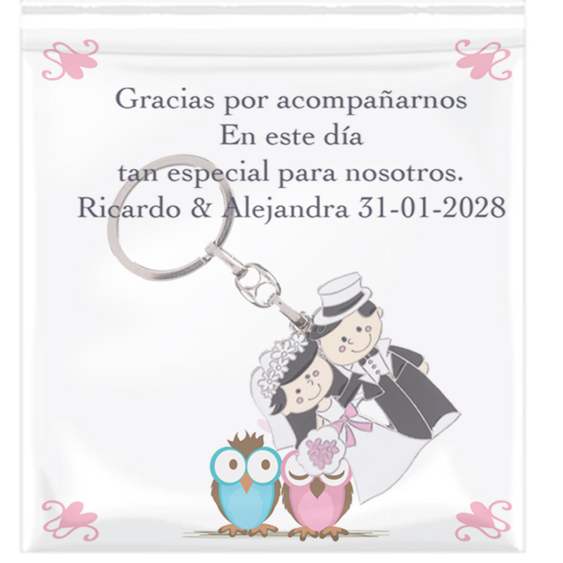Llavero novios recién casados con tarjeta personalizada
