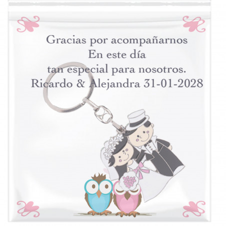 Llavero novios recién casados con tarjeta personalizada