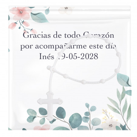 Rosario con tarjeta personalizada como detalle