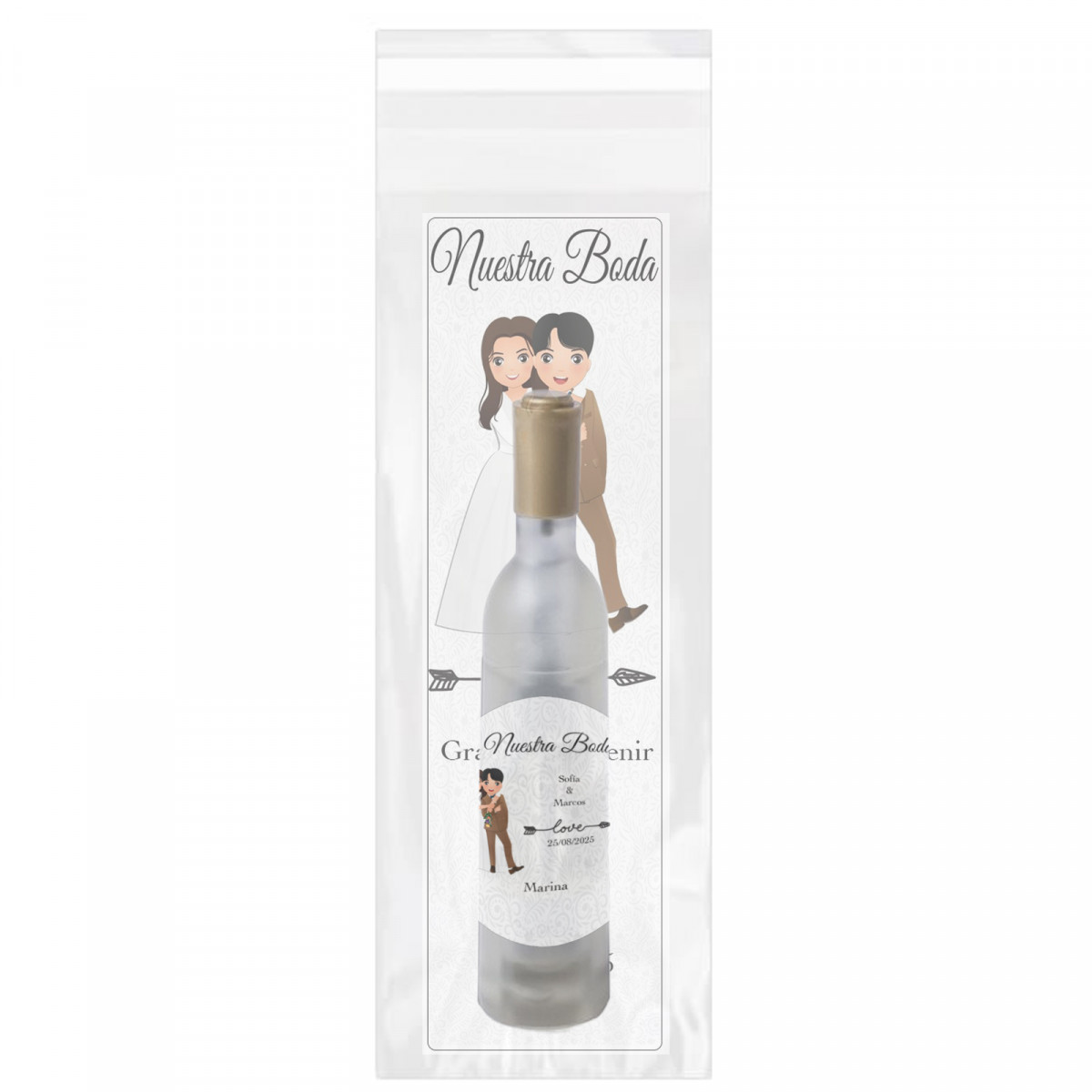Abridor sacacorchos en forma de botella de vino con marcapáginas y adhesivo de bodas personalizado