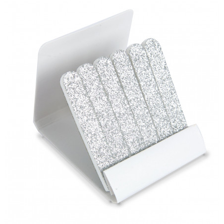 Limas para uñas plateadas en estuche y adhesivo de bodas personalizado