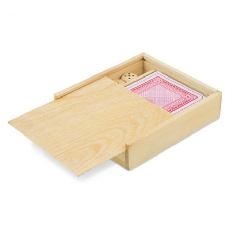 Juego de cartas y dados en caja de madera especial para bodas