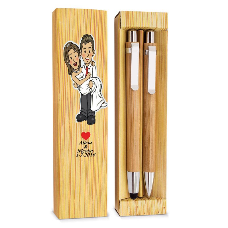 Bolígrafo y portaminas en estuche de cartón para regalar en bodas personalizado