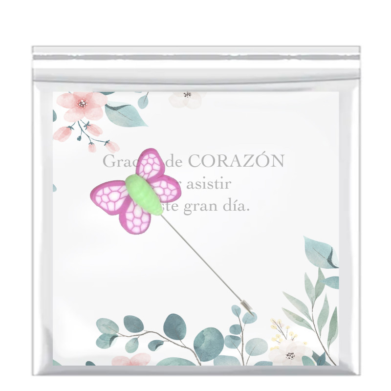 Alfiler personalizado con tarjeta y en forma de mariposa