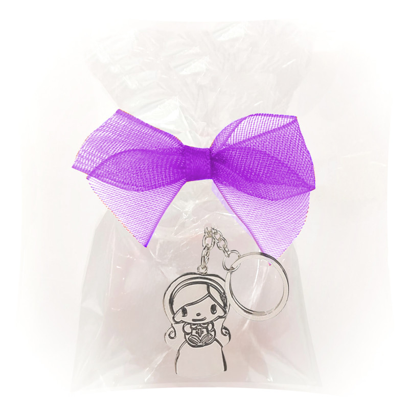 Pack de 40 llaveros de comunión niña en bolsa de celofán y lazo decorativo