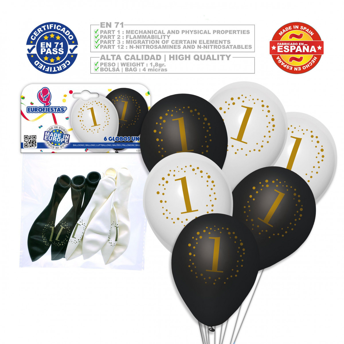Globos impreso 1 blanco negro