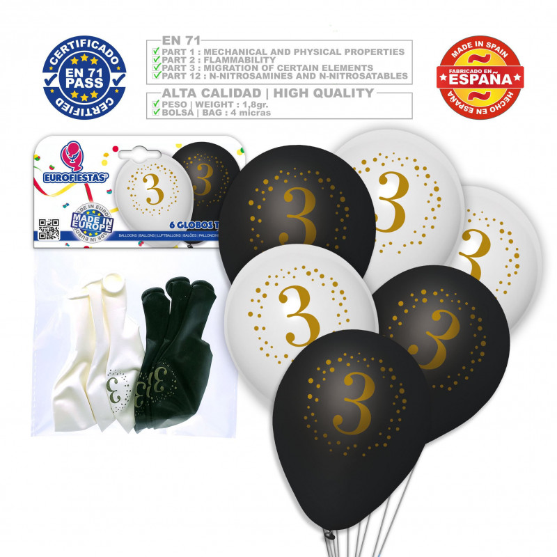 Globos impreso 3 blanco negro