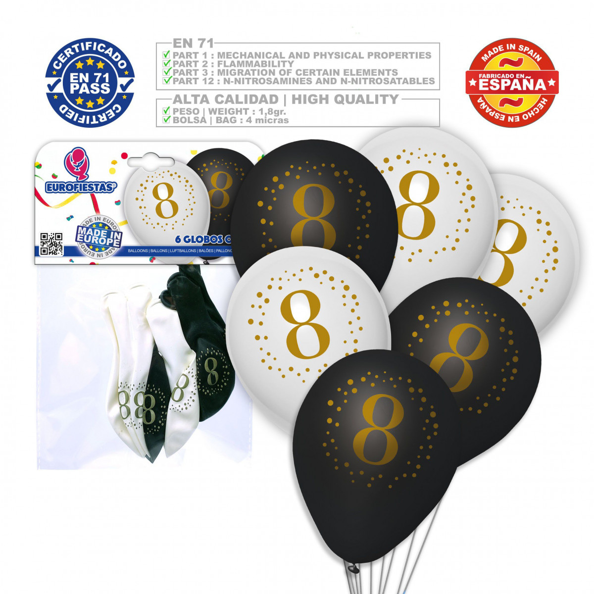 Globos impreso 8 blanco negro