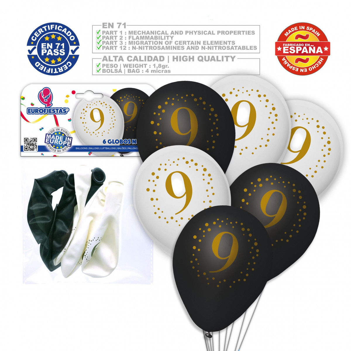 Globos impreso 9 blanco negro