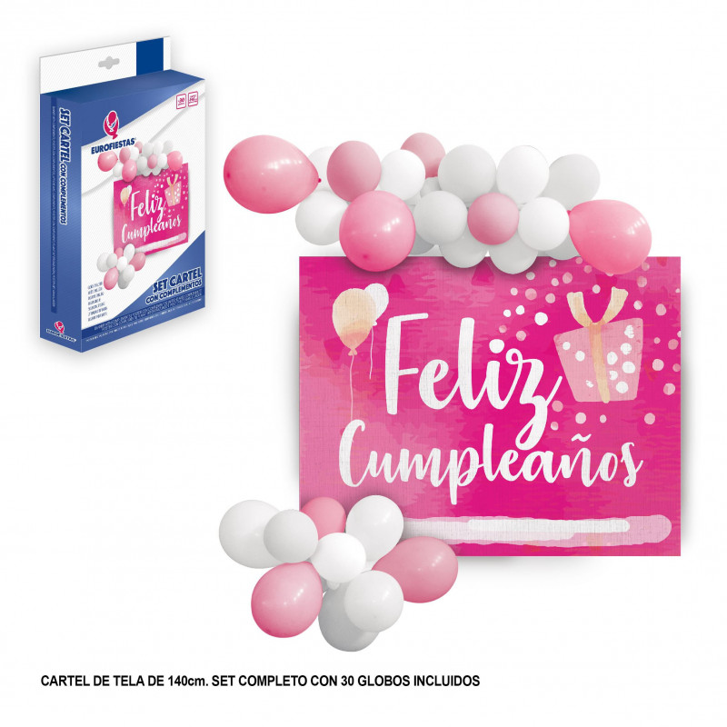 Cartel de tela con globos fucsia