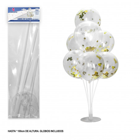 Arbol de globos con confeti oro