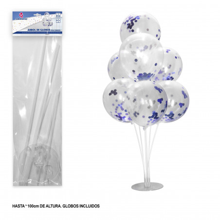 Arbol de globos con confeti azul