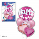 Set globos happy birthday corazones fucsia