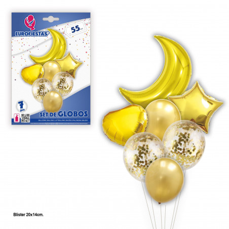 Set globos luna y estrellas oro