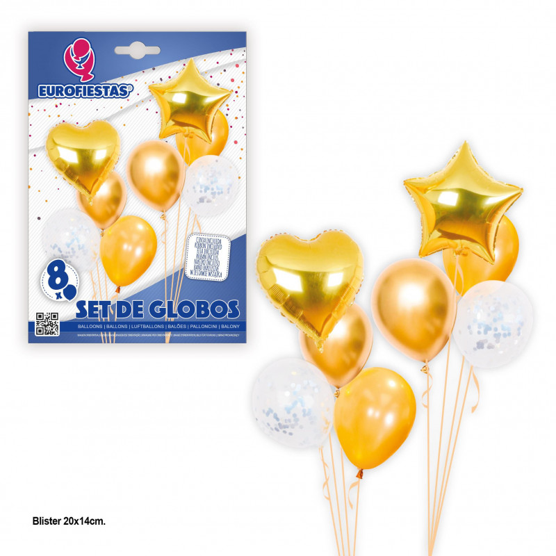 Set globos estrella y corazon oro