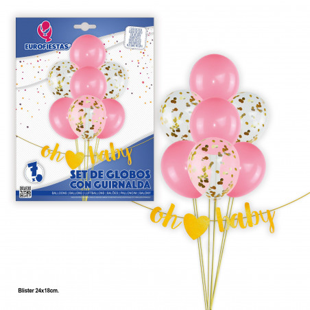 Set globos y guirnalda oh baby rosa