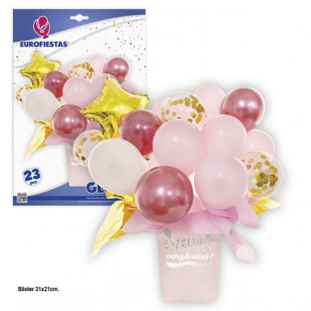 Set globos con jarron rosa
