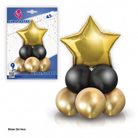 Set 8 globos cromo con estrella foil oro