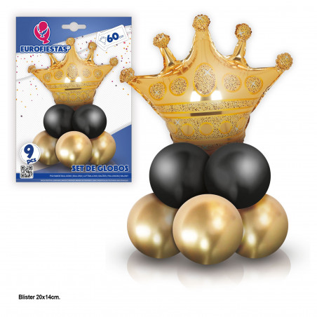 Set 8 globos cromo con corona foil oro