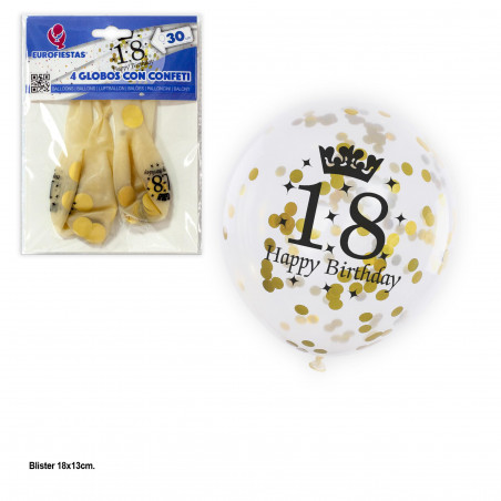Globo transparente confeti oro 4 18th birthday