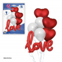 Set globos foil 3 corazones y love rojos con 3 latex blancos