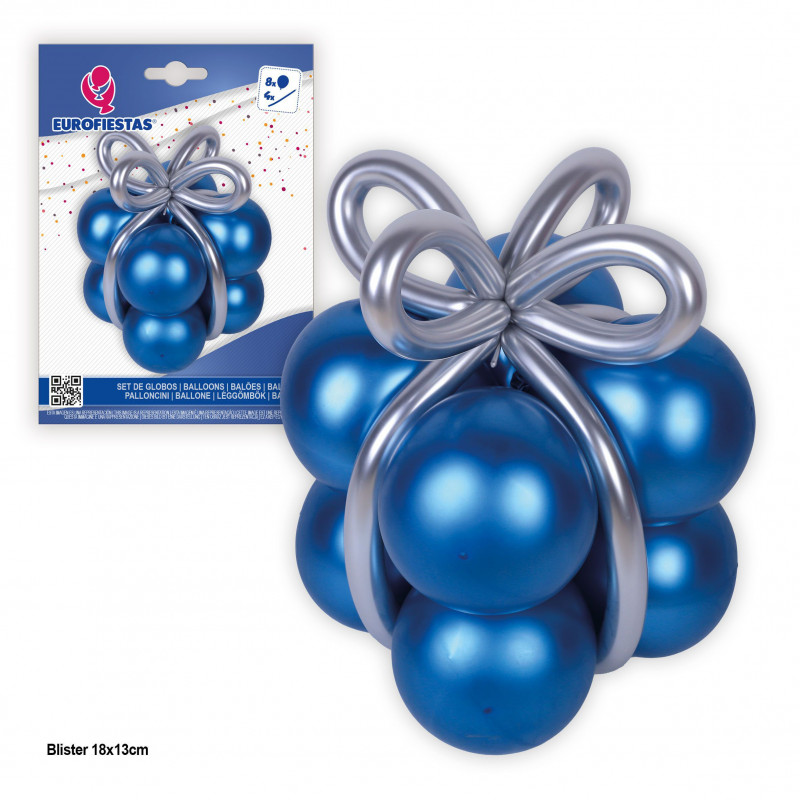 Globos forma azul metalizado lazo plata