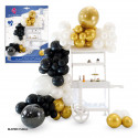Set nube de 90 globos oro negro y blanco