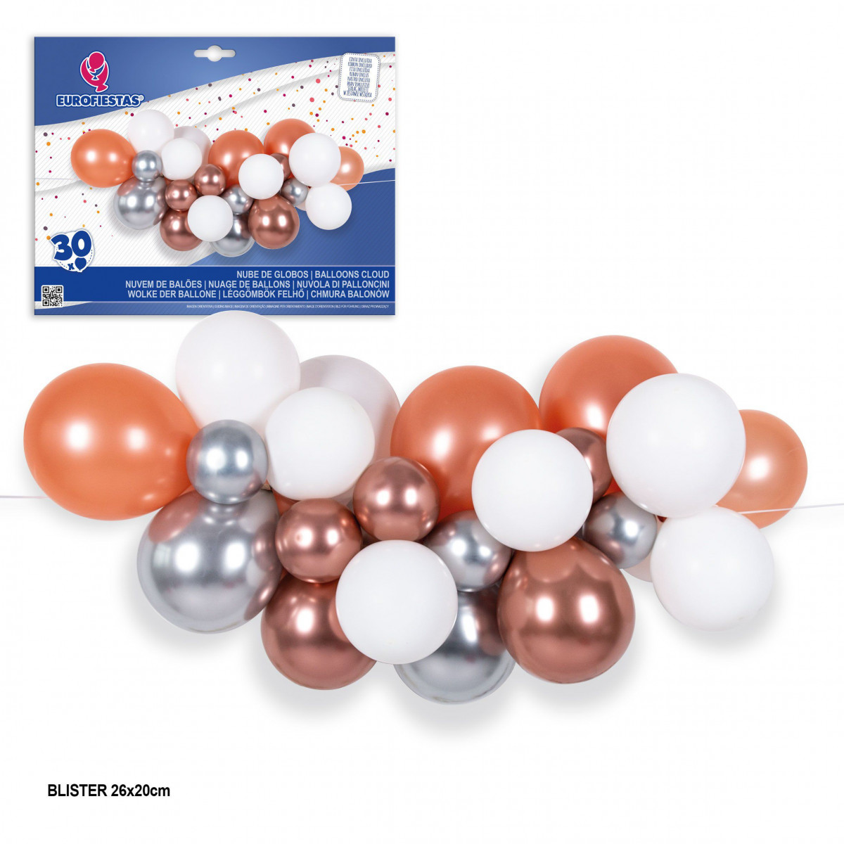 Set nube de 30 globos oro rosa blanco y plata