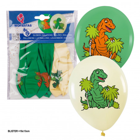 Globo impr. 6 verdes dinosaurio