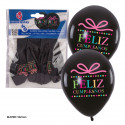 Globos 6 impresos negros feliz cumple
