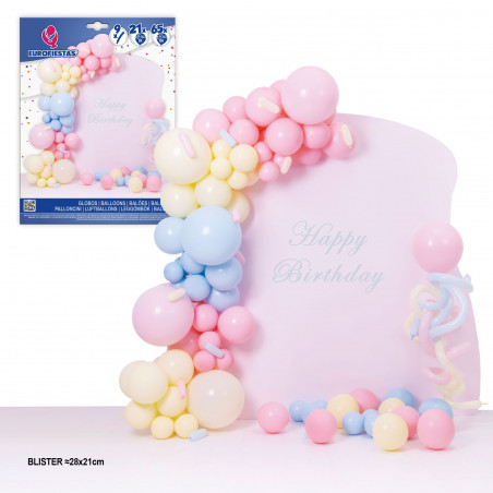 Set organico globos pastel con columna de globos