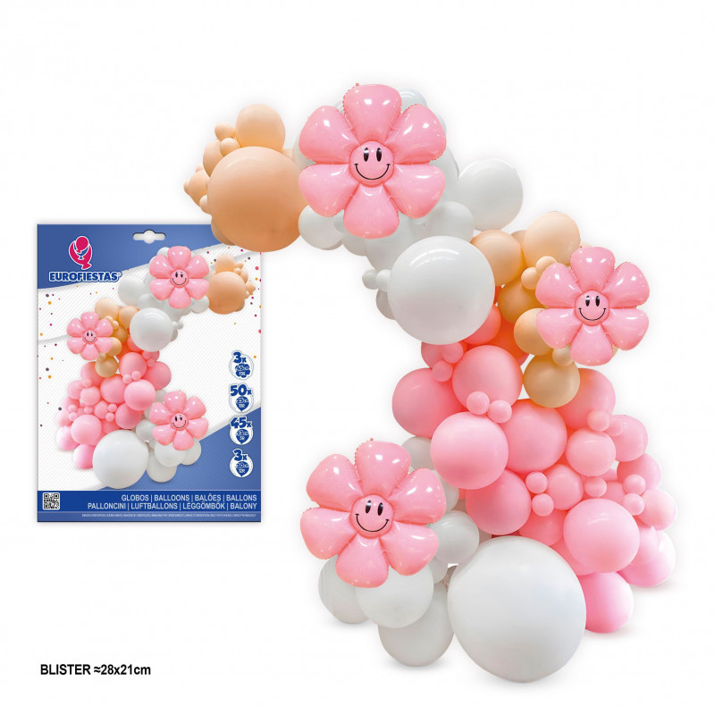 Set organico globos pastel y retro con flores smile