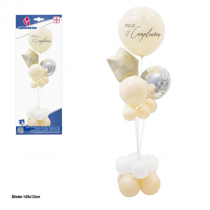 Arbol de globos feliz cumple con estrella beige