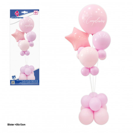 Arbol de globos feliz cumple con estrella rosa