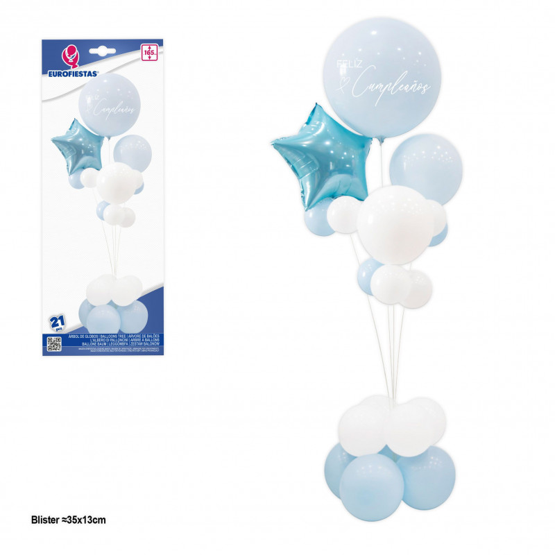 Arbol de globos feliz cumple con estrella celeste