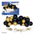 Set nube de globos 28pcs negro y oro con guirnalda feliz cumpleaños oro