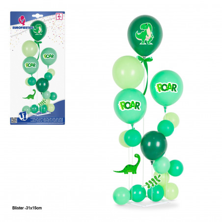 Set 17 globos dinosaurios roar 5 soportes max 80cm