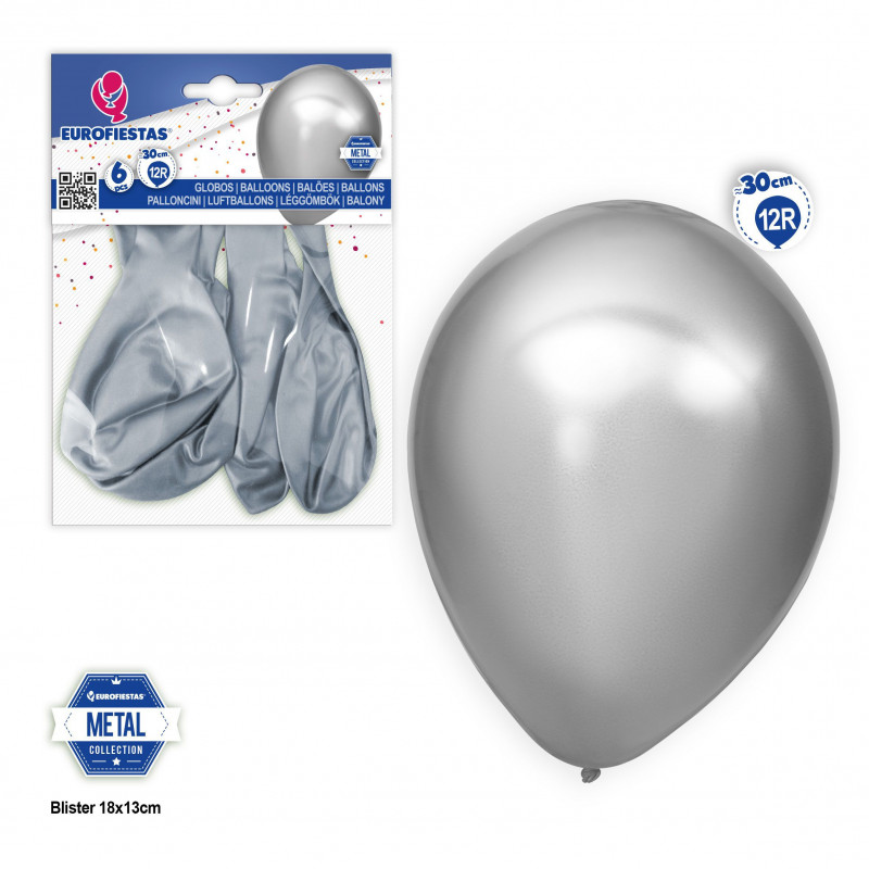 Globos 12r 6pcs metal plata