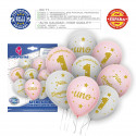 Set globos primer cumpleaños rosa y blanco
