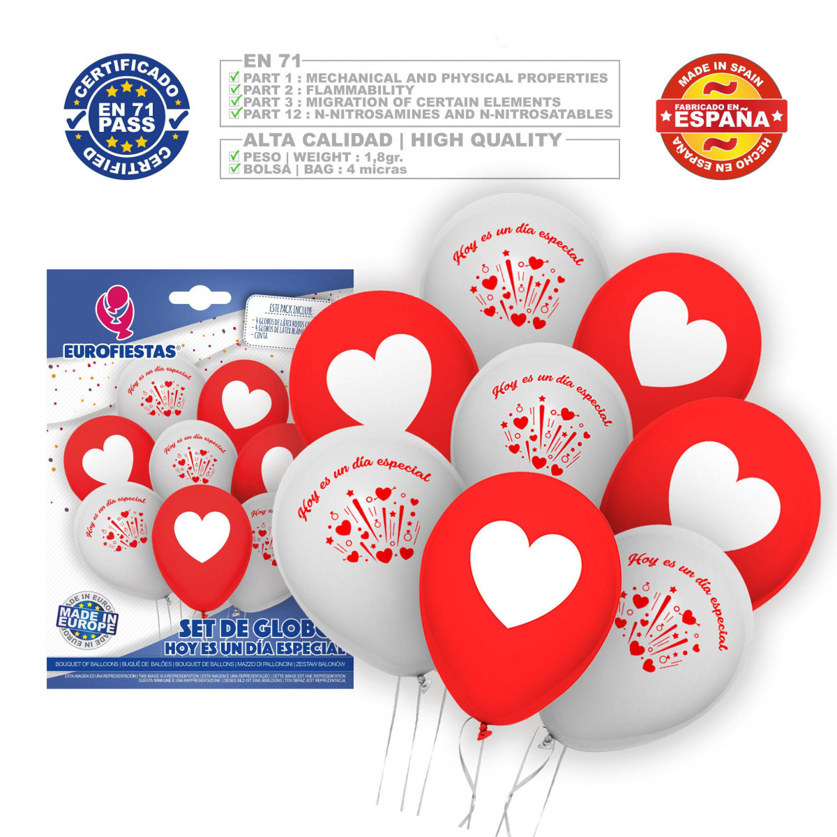 Set globos dia especial rojo blanco