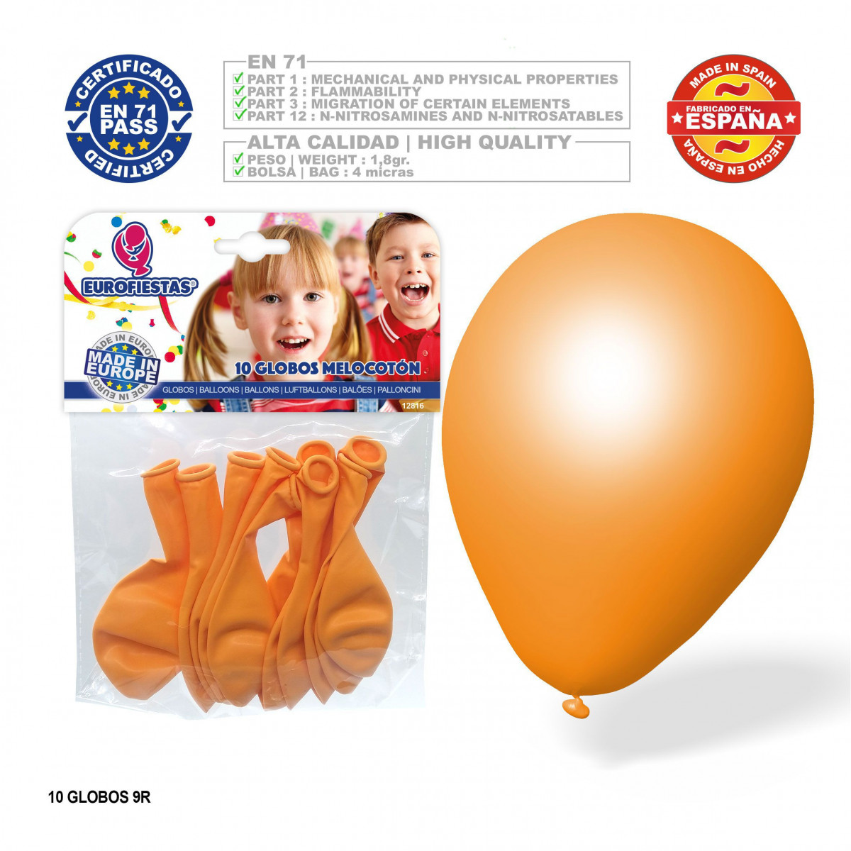 Globo melocotón 9r 10 unidades
